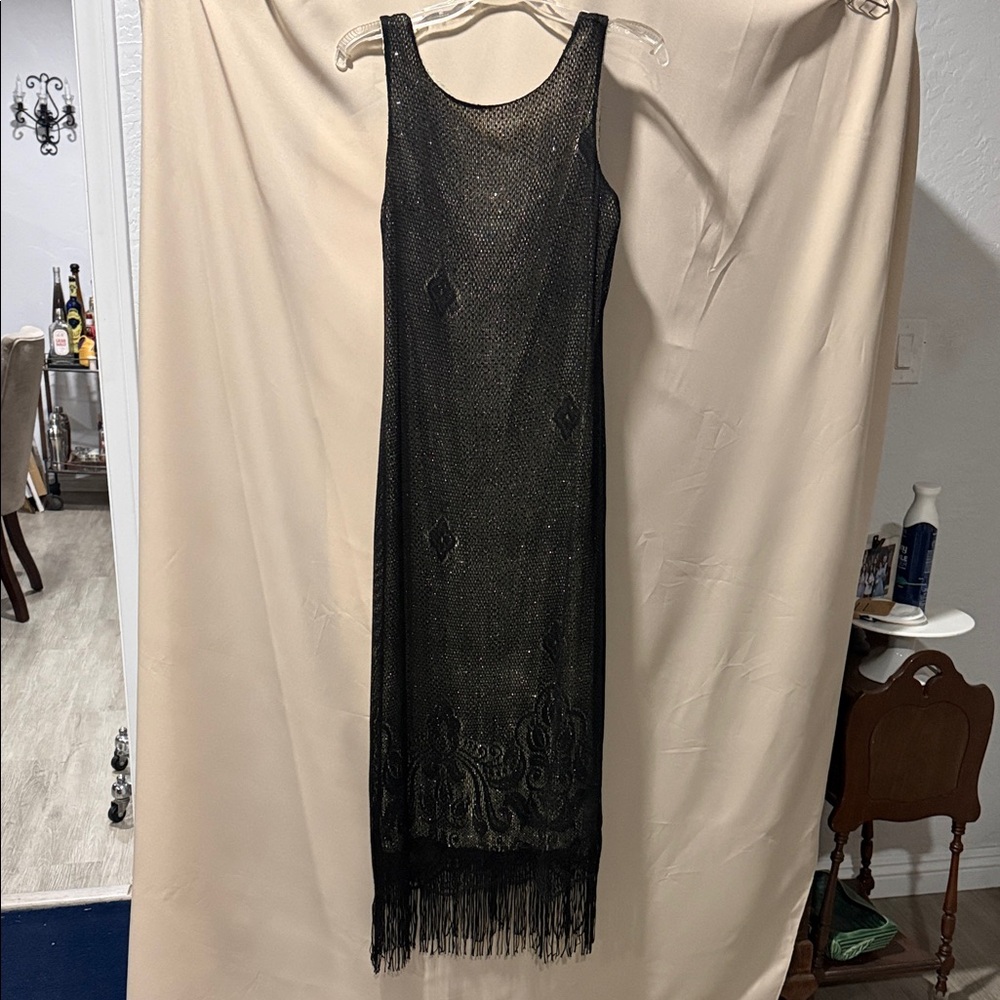 Harlow Black Beaded Fringe Maxi Dress